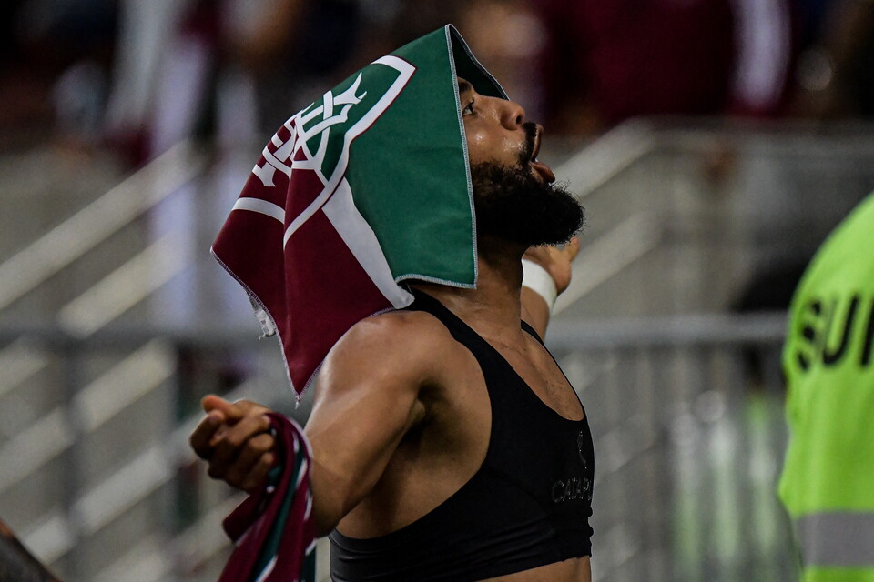 Samuel Xavier, do Fluminense, comemora gol marcado contra o Argentinos Juniors, na CONMEBOL Libertadores de 2023