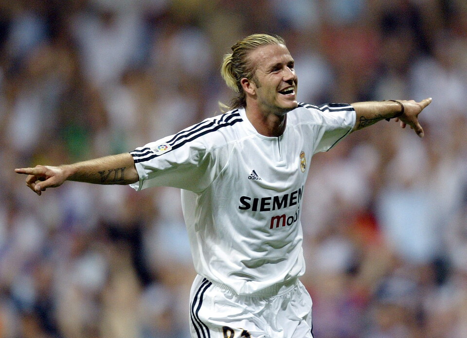 David Beckham, em 2003, quando jogava pelo Real Madrid. Foto: JAVIER SORIANO / AFP