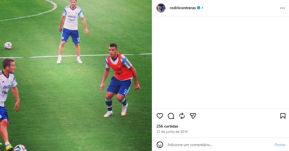 Rodrigo Contreras, durante período de treinamento com a seleção argentina na Copa do Mundo de 2014. Foto: Reprodução/Instagram