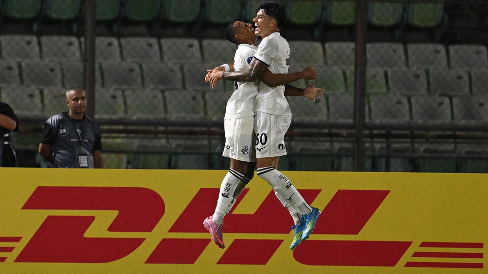 Jogadores do Botafogo comemoram gol marcado sobre o Caracas. Foto: Federico PARRA / AFP
