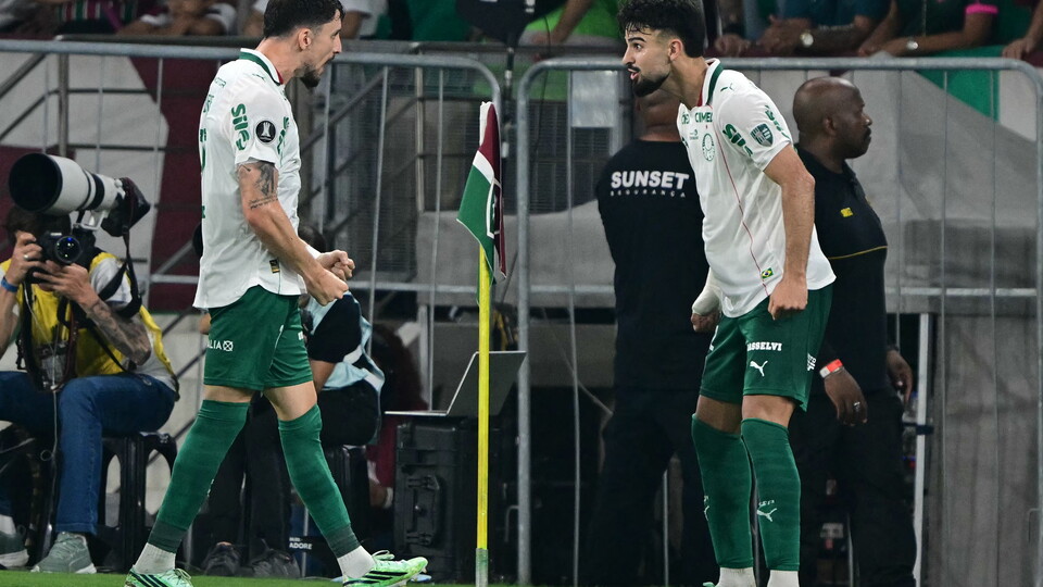 Flaco López celebra su gol ante Fluminense para Palmeiras